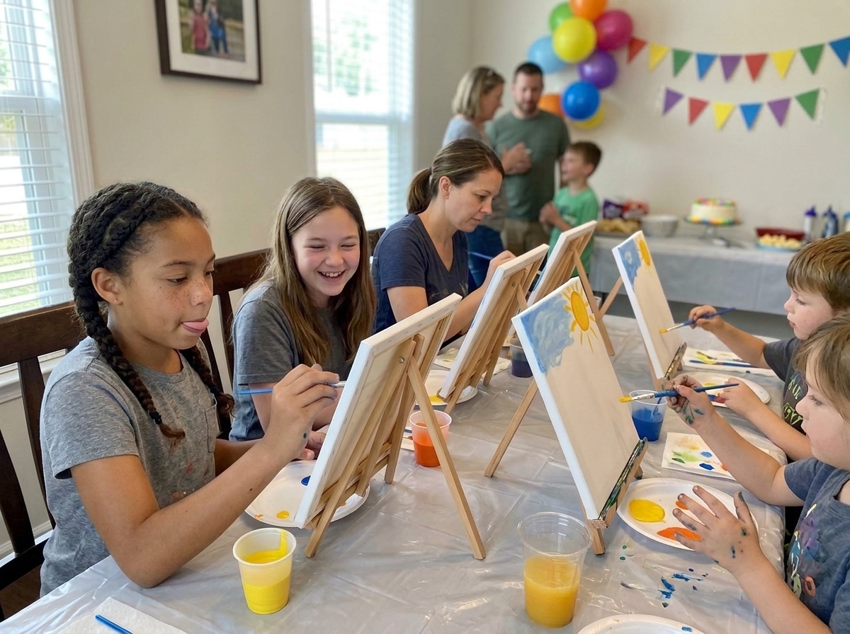 Kids painting at a birthday party