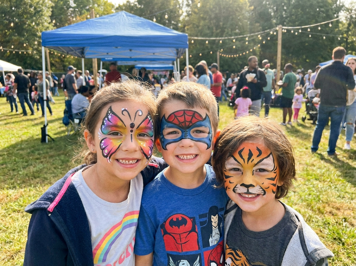 A child with colorful face paint